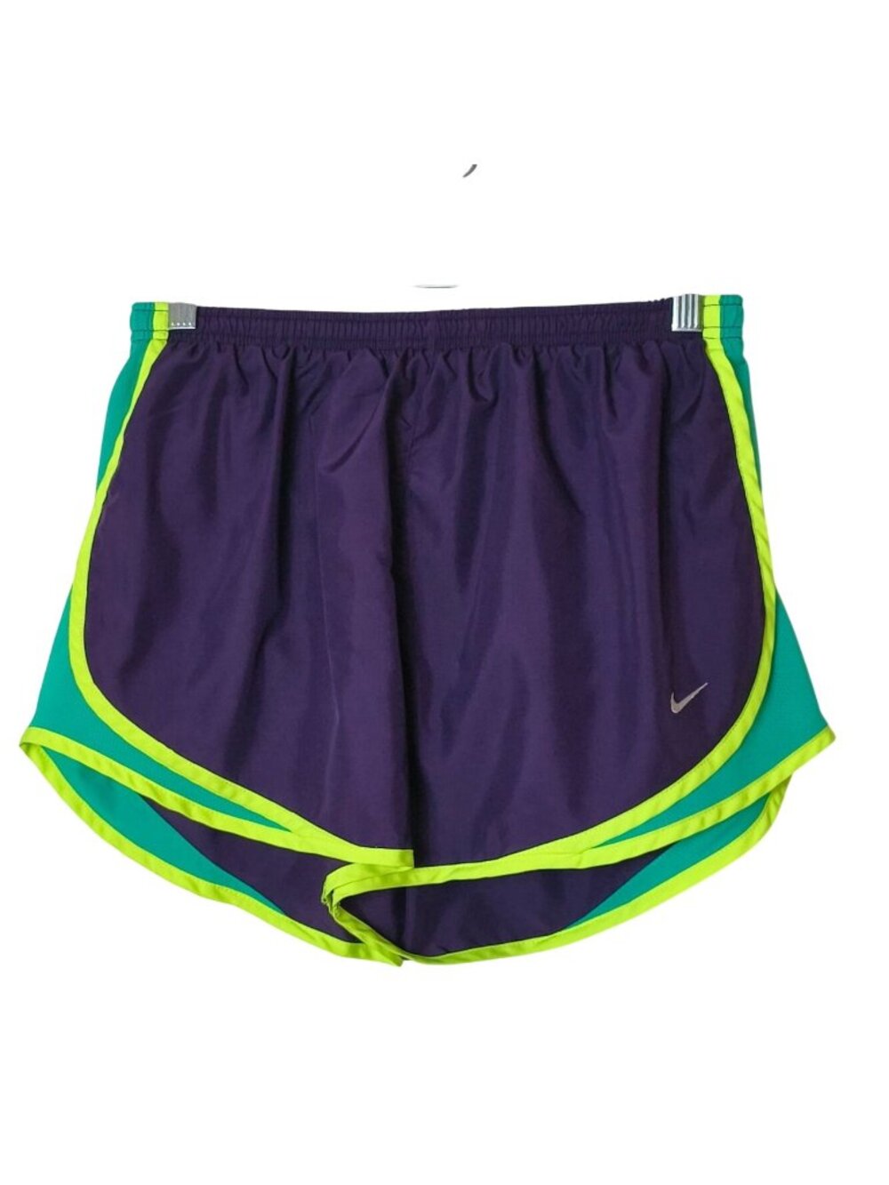 Nike Dri-Fit Womens L Running Shorts 3" Purple/Green Athletic Lined Sporty Activ